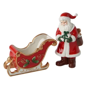 Babbo Natale con slitta design retru00f2 christmas, in ceramica.rnpack: scatola