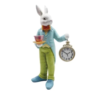 Bianconiglio in Wonderland con orologio lavorato a mano in porcellana