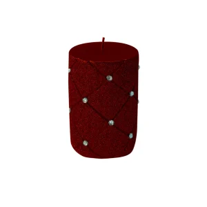 Candela cilindrica glitterata oro con strass, disponibile in due misure: BIG and Small.