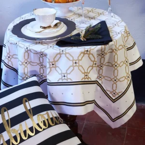 Centrotavola in cotone con stampe oro e nero