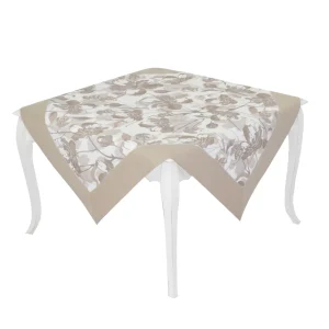 Centrotavola in lino e cotone con stampa floreale ed orlo a giorno