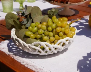 Cestino/Piatto Porcellana lavorato ad intreccio vimini