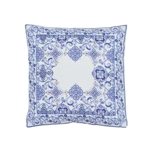 CUSCINO ARREDO IN LINO E COTONE CON STAMPA STILE MAIOLICHE