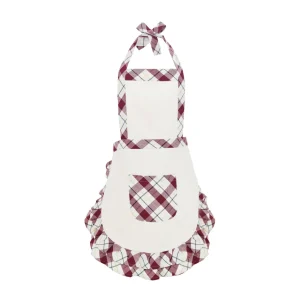 Grembiule con pattina con doppio bordo applicato a quadri e filo lurex oro