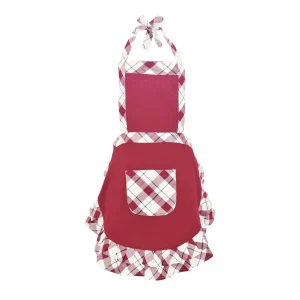 Grembiule con pattina con doppio bordo applicato a quadri e filo lurex oro