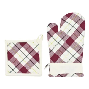 Guanto forno e presina a quadri con bordo tinta unita disponibile in 2 varianti colore