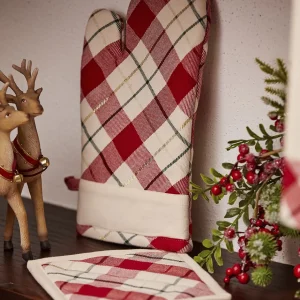 Guanto forno e presina a quadri con bordo tinta unita disponibile in 2 varianti colore