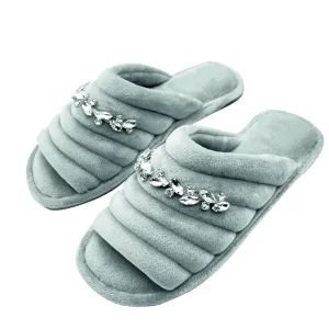 Pantofole donna antiscivolo con pietrine  a foglia applicate, disponibile in diversi colori e misure.