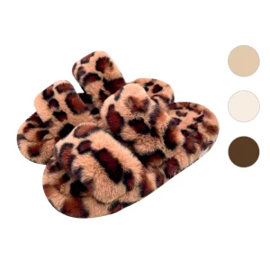 Pantofole donne antiscivolo tigrate, aperte.