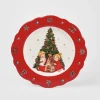 Piatto dolce decorativo con bordi ondulati design retru00f2 christmas, in ceramica.