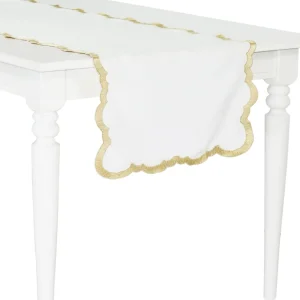 Runner con bordo smerlato e ricamo oro