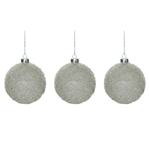 Set 3 addobbi sfera in vetro con perline 8 cm