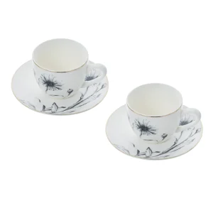 Set 4 tazze da caffu00e8 Porcellana New Bone China decoro floreale nero