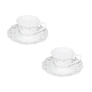 Set 2 tazze da caffu00e8 Porcellana New Bone China decoro floreale cipria