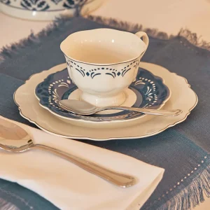 Set 2 tazze da thu00e8 Porcellana New Bone China decoro blu e profilo argento