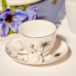 Set 2 tazze da thu00e8 Porcellana New Bone China decoro floreale nero