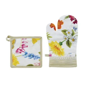 Set guanto forno + presina stampatirnLAVORATO A MANOrnDimensioni: cm 18x30+18x18rn100% cotone