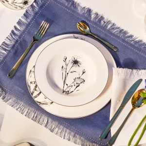 Set Piatti Porcellana New Bone China decoro floreale nero