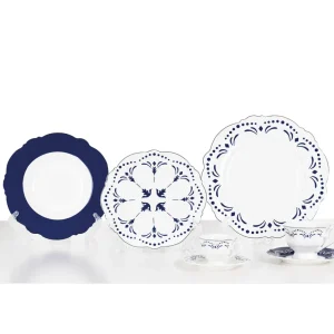 Set Piatti Porcellana New Bone China decoro blu con profilo argento