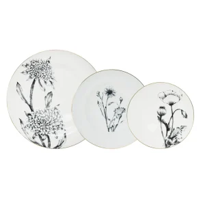 Set Piatti Porcellana New Bone China decoro floreale nero