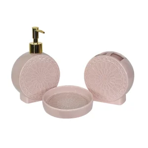 Set 3pz accessori bagno con lavorazione in rilievo disponibile in 3 varianti di colore