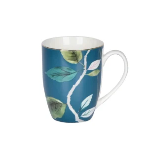 Set 2pz Mug Versailles con profilo oro e dipinto di fiori di tiglio e foglie