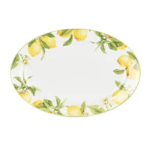 Set 2pz piatti ovali da portata/vassoio Capri con dipinto limoni