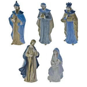 Set 5pz presepe: bimbo tra le braccia della madre+ Giuseppe e 3 Re magi, in porcellana.