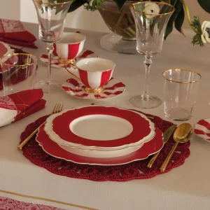 Sottopiatto in perline rosse con bordo traforato