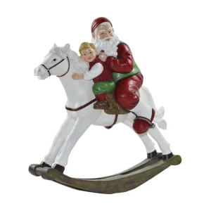 Statuina decorativa cavallo a dondolo con Babbo Natale