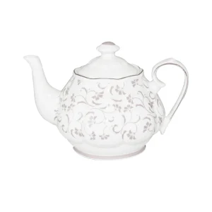 Teiera Porcellana New Bone China decoro floreale cipria