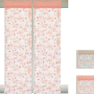 Tende in lino e cotone con stampa floreale ed orlo a giorno