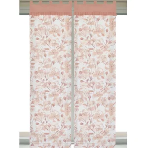 Tende in lino e cotone con stampa floreale ed orlo a giorno