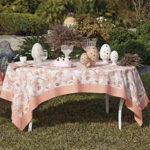 Tende in lino e cotone con stampa floreale ed orlo a giorno