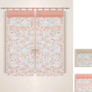 Tendine in lino e cotone con stampa floreale ed orlo a giorno