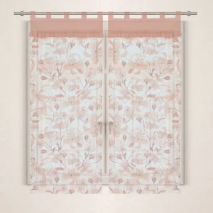 Tendine in lino e cotone con stampa floreale ed orlo a giorno