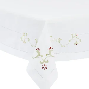 Tovaglia con decoro ricamato piazzato impreziosito da pietre cucite a mano