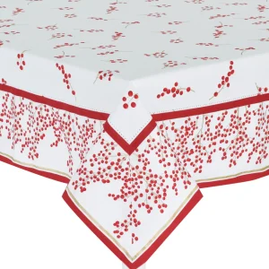 Tovaglia in cotone con stampa digitale e orlo a giorno