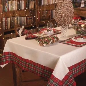 Tovaglia in lino con balza tartan