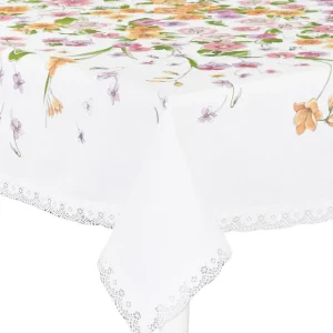 TOVAGLIA LINO E COTONE CON STAMPE FLOREALI E PIZZO