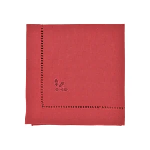 Tovaglia tinta unita rosso ricamata a mano.