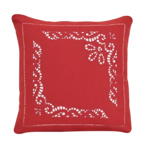 Tovaglia tinta unita rosso ricamata a mano.